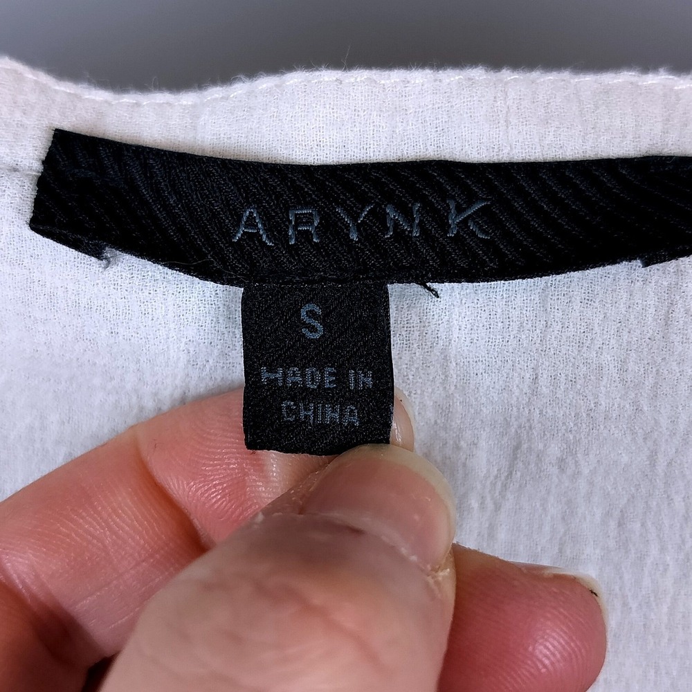 Arynk Cotton Embroidered Peasant Top Womens Small Cream‎ Black Boho Gauze Blouse - Picture 4 of 5